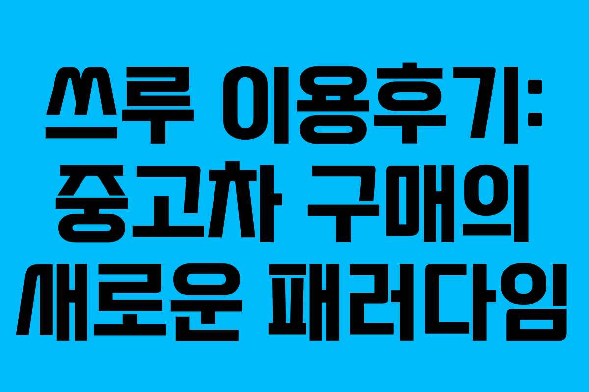 쓰루 이용후기: 중고차 구매의 새로운 패러다임