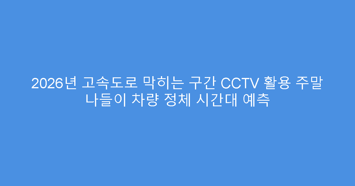 2026년 고속도로 막히는 구간 CCTV 활용 주말 나들이 차량 정체 시간대 예측