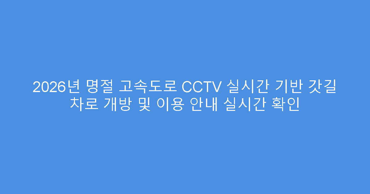 2026년 명절 고속도로 CCTV 실시간 기반 갓길 차로 개방 및 이용 안내 실시간 확인