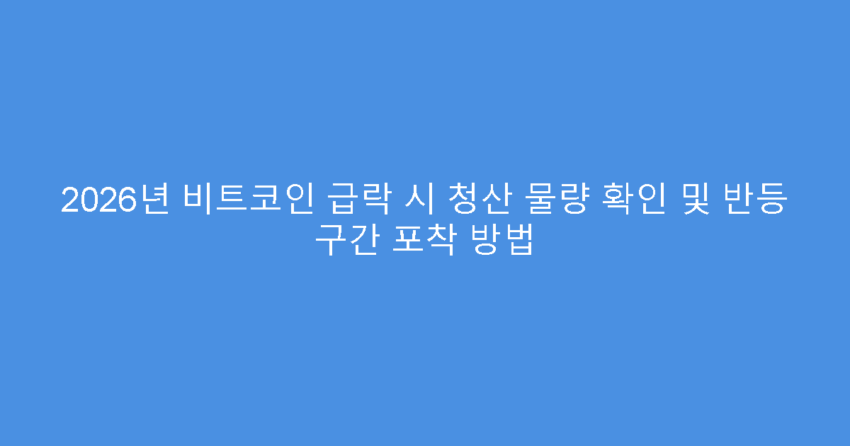 2026년 비트코인 급락 시 청산 물량 확인 및 반등 구간 포착 방법