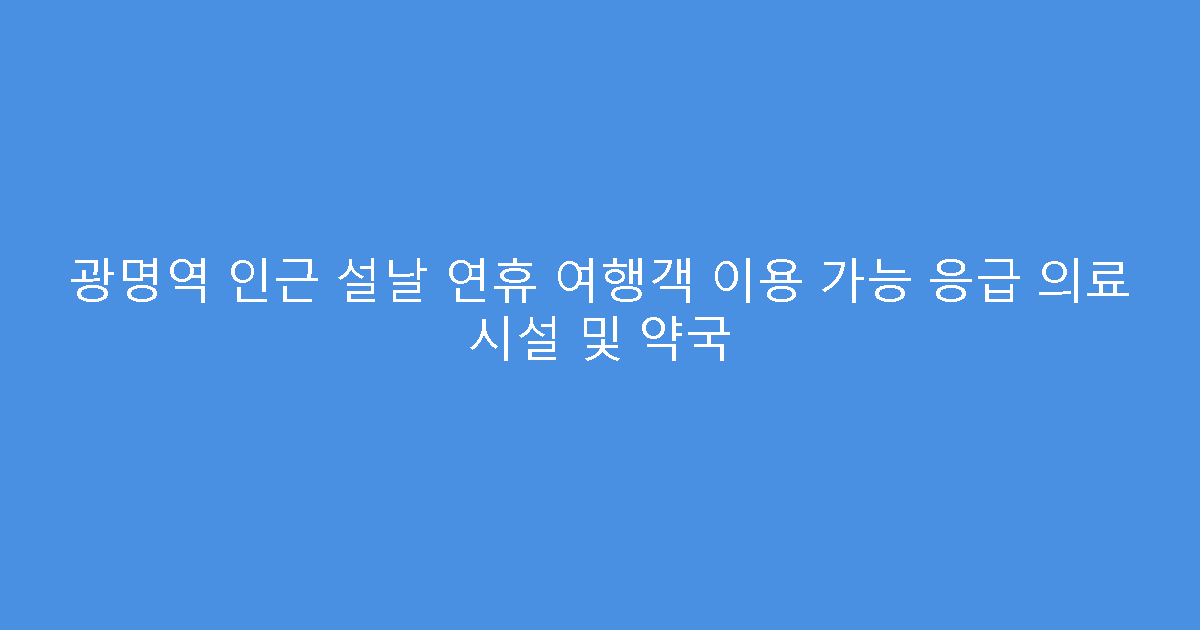 광명역 인근 설날 연휴 여행객 이용 가능 응급 의료 시설 및 약국