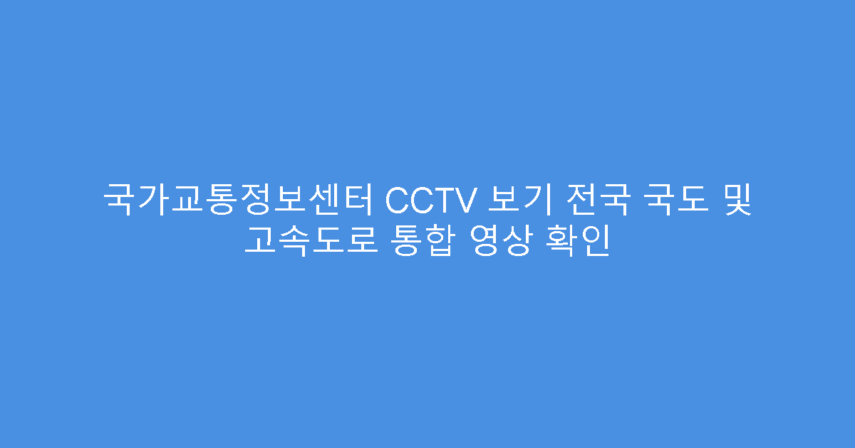 국가교통정보센터 CCTV 보기 전국 국도 및 고속도로 통합 영상 확인