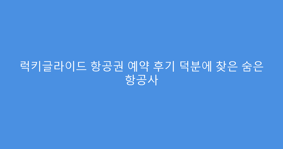 럭키글라이드 항공권 예약 후기 덕분에 찾은 숨은 항공사