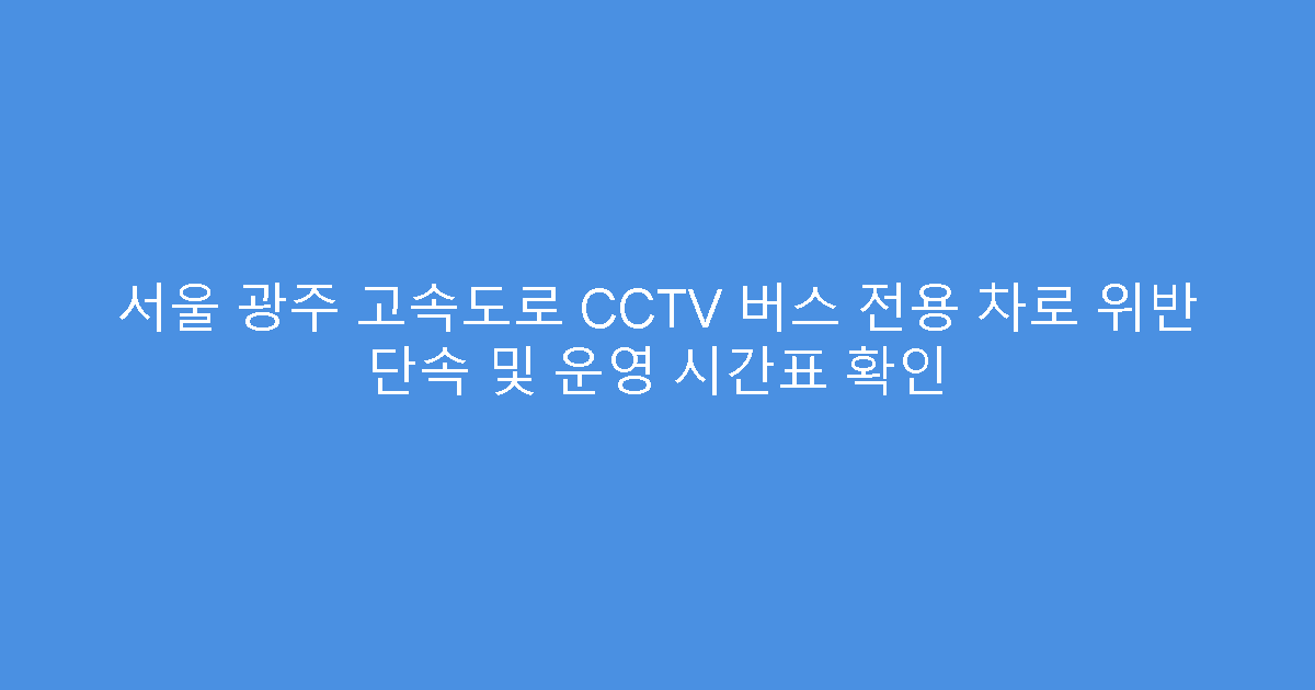서울 광주 고속도로 CCTV 버스 전용 차로 위반 단속 및 운영 시간표 확인
