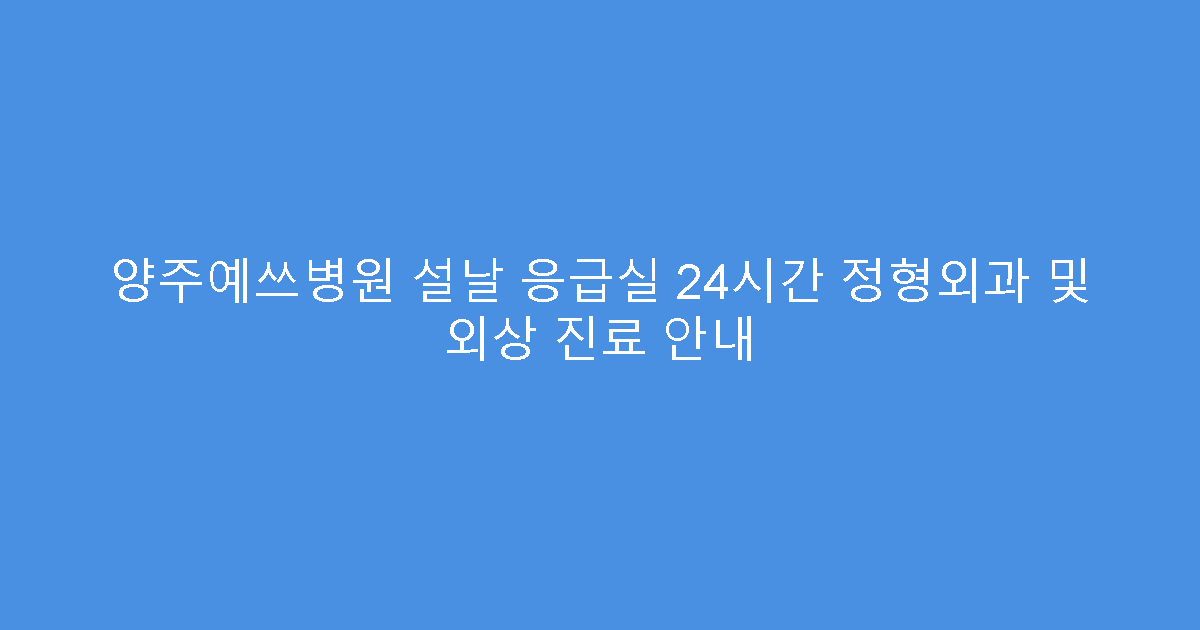 양주예쓰병원 설날 응급실 24시간 정형외과 및 외상 진료 안내