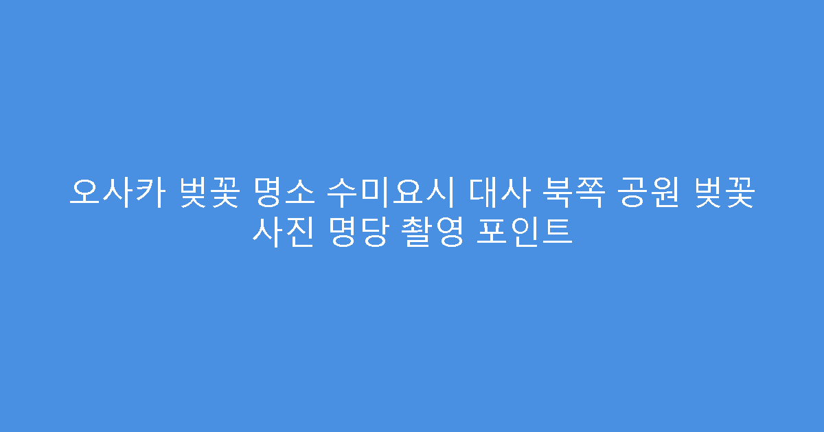 오사카 벚꽃 명소 수미요시 대사 북쪽 공원 벚꽃 사진 명당 촬영 포인트