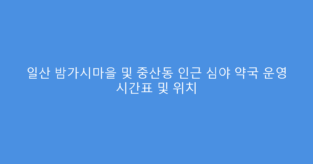 일산 밤가시마을 및 중산동 인근 심야 약국 운영 시간표 및 위치