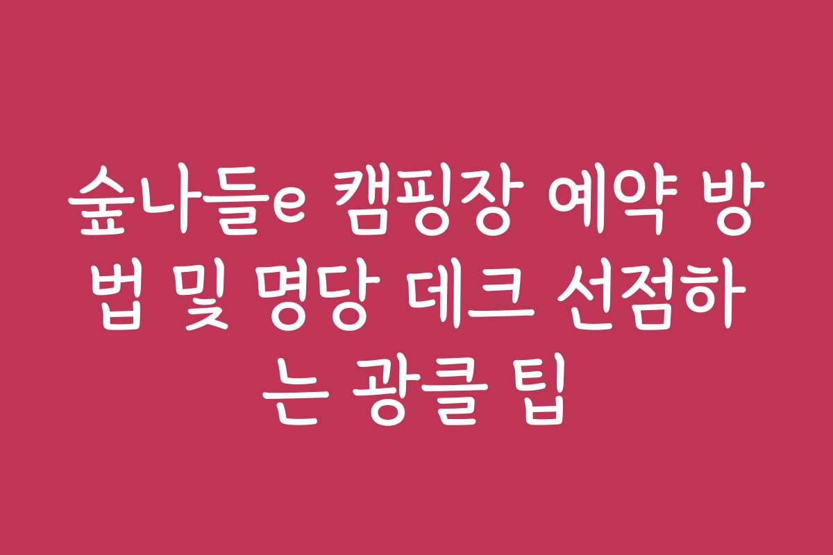 숲나들e 캠핑장 예약 방법 및 명당 데크 선점하는 광클 팁