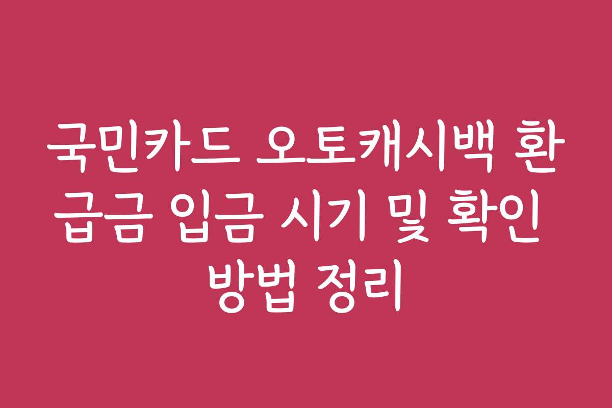 국민카드 오토캐시백 환급금 입금 시기 및 확인 방법 정리