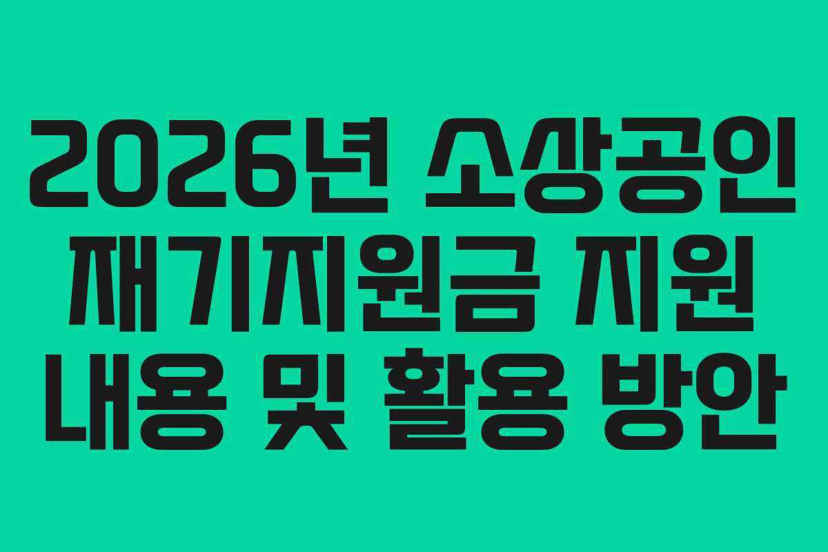 2026년 소상공인 재기지원금 지원 내용 및 활용 방안