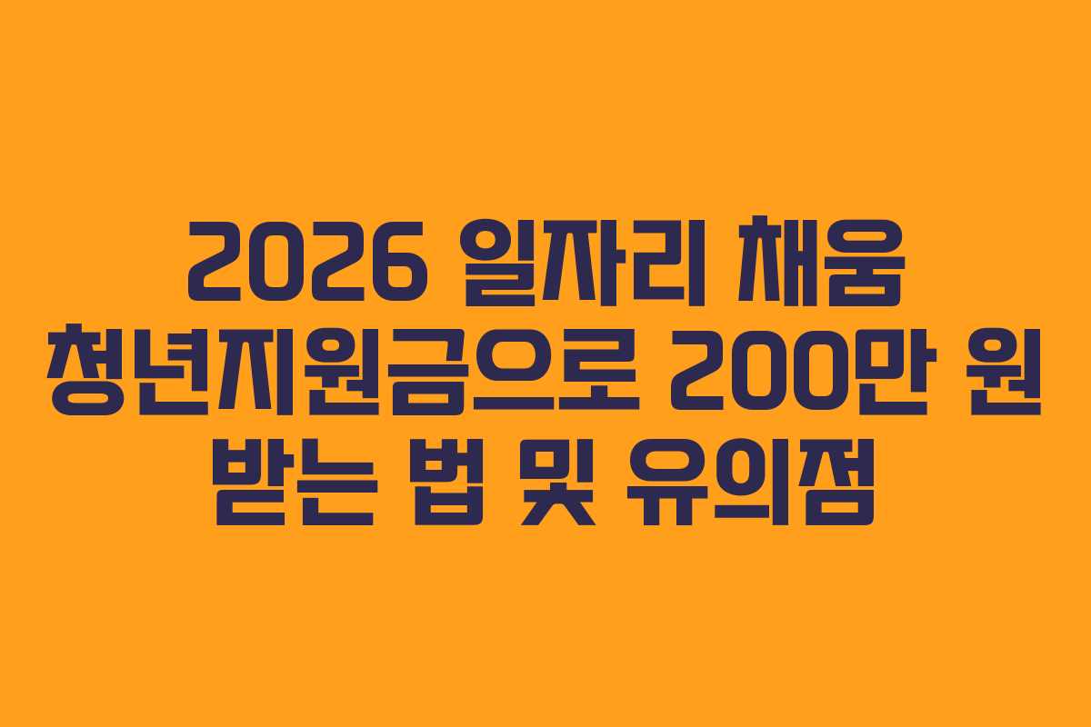2026 일자리 채움 청년지원금으로 200만 원 받는 법 및 유의점