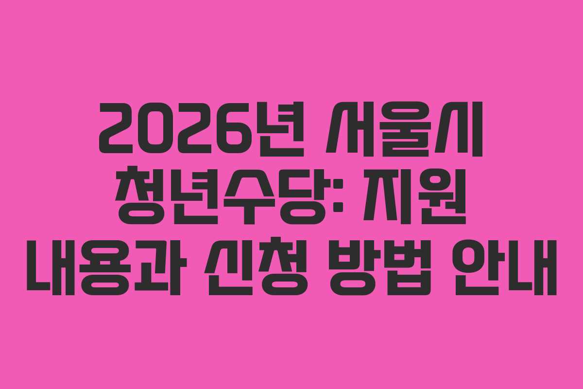 2026년 서울시 청년수당: 지원 내용과 신청 방법 안내
