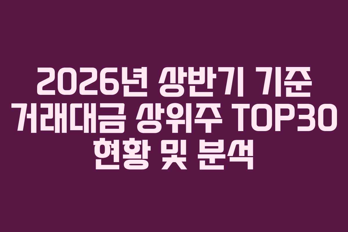 2026년 상반기 기준 거래대금 상위주 TOP30 현황 및 분석