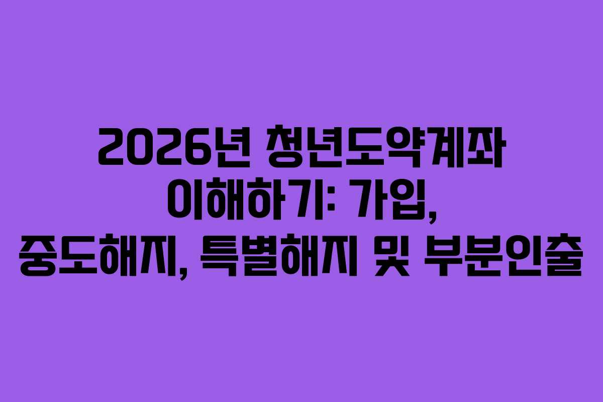 2026년 청년도약계좌 이해하기: 가입, 중도해지, 특별해지 및 부분인출