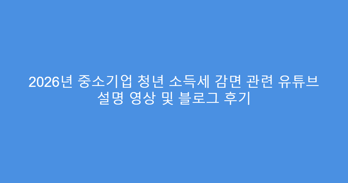 2026년 중소기업 청년 소득세 감면 관련 유튜브 설명 영상 및 블로그 후기