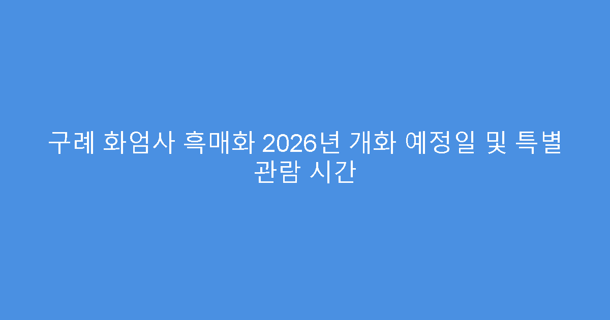 구례 화엄사 흑매화 2026년 개화 예정일 및 특별 관람 시간