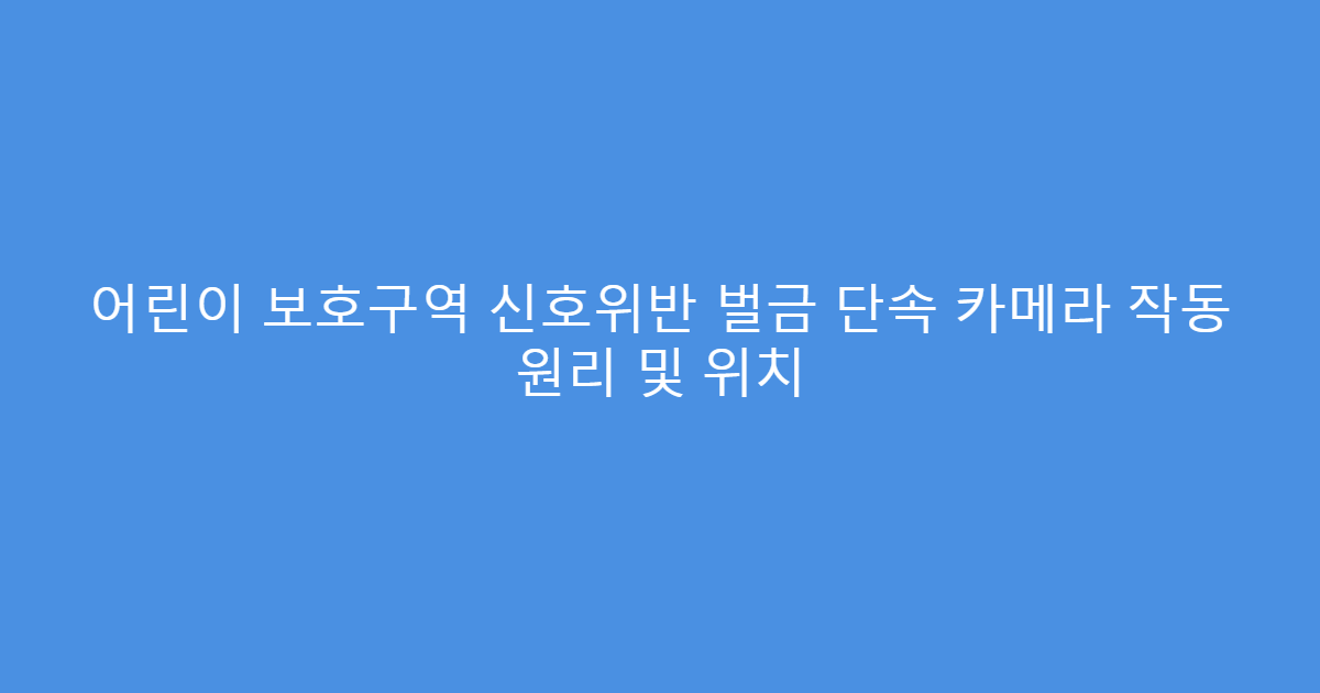 어린이 보호구역 신호위반 벌금 단속 카메라 작동 원리 및 위치